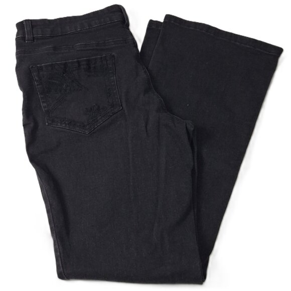 Jeaniologie Womens Bootcut Mid Rise Jeans Size 12 Black Wash Vintage - Picture 7 of 15